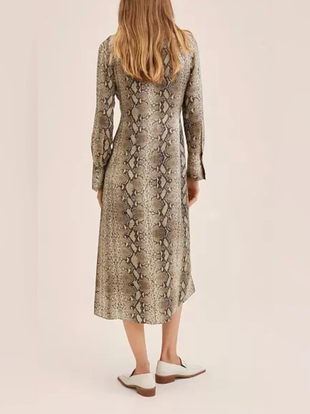 Mango MNG Snake Print Midi Shirt Dress US 4 Long Sleeve Button Front Animal